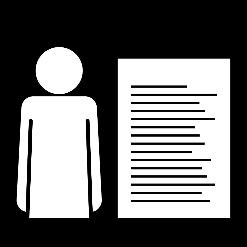 Illustration där siluetten av en person till vänster och ett ifyllt dokument till höger.